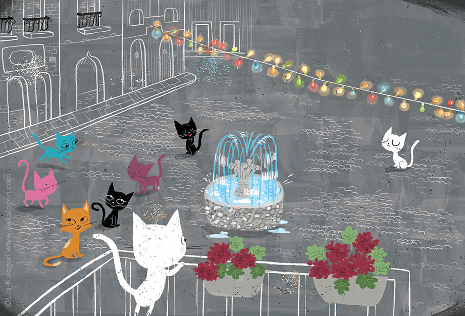 Lila Kalogeri cat illustration children's book double spread kids playful colorful art design illustration artist illustrate