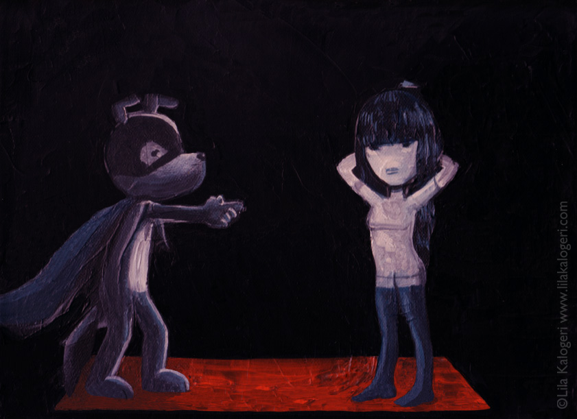 painting acrylics canvas illustration illustrator dog girl smoking black red art design artist
