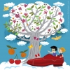 illustration clouds tree shoe kids